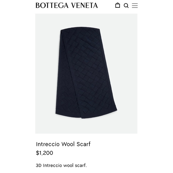 NWT Authentic Bottega Veneta 3D Knit Intriciato Wool Scarf 🧣 Navy - Picture 7 of 7